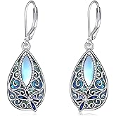 MONGAS Dragonfly Filigree Earrings Sterling Silver Moonstone Teardrop Abalone Drop Dangle Earrings Filigree Leverback Dragonfly Jewelry Gifts for Women