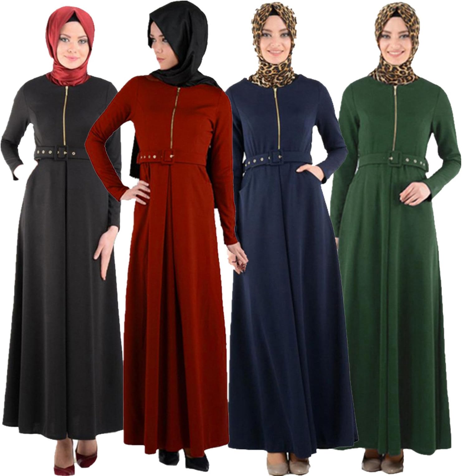 HengChi Women's Long Sleeves Muslim Islamic Abayas Maxi Jilbab Dress Pleated New