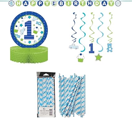 Amazon Com Doodle 1st Birthday Boy Party Supplies Pack Straws