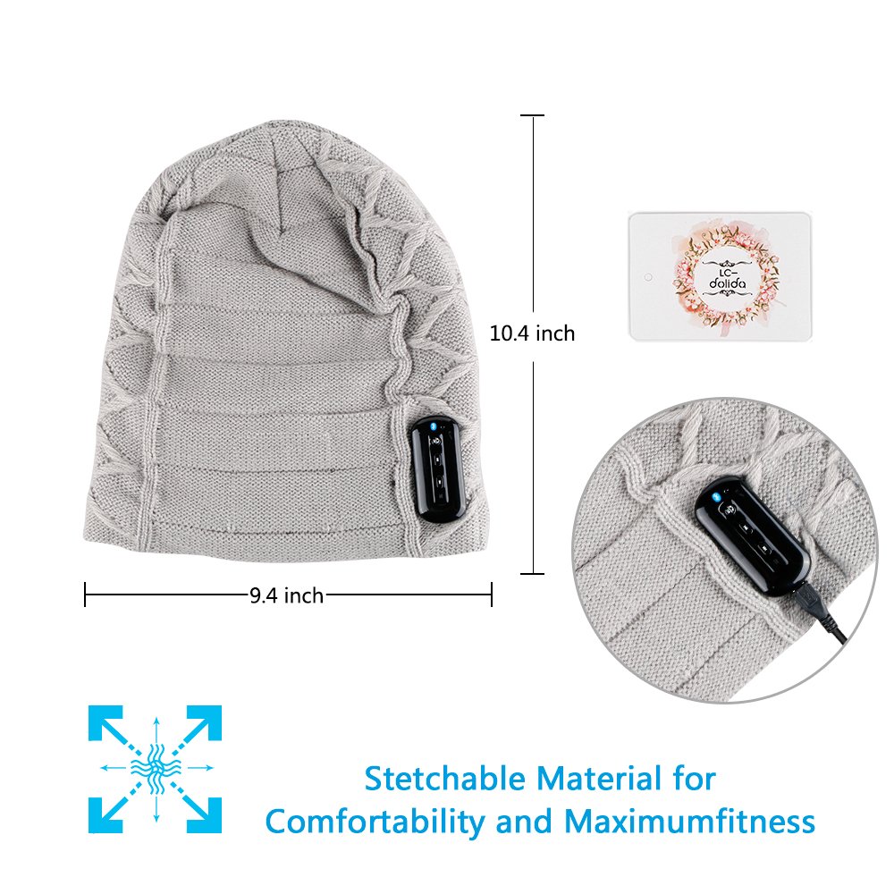 LC-dolida Bluetooth Wireless Music Beanie Hat Women Men Knitted Hat Cap with Microphone Stereo Headphones Headset HandsFree for Winter Outdoor Sports, Built-in Mic Grey