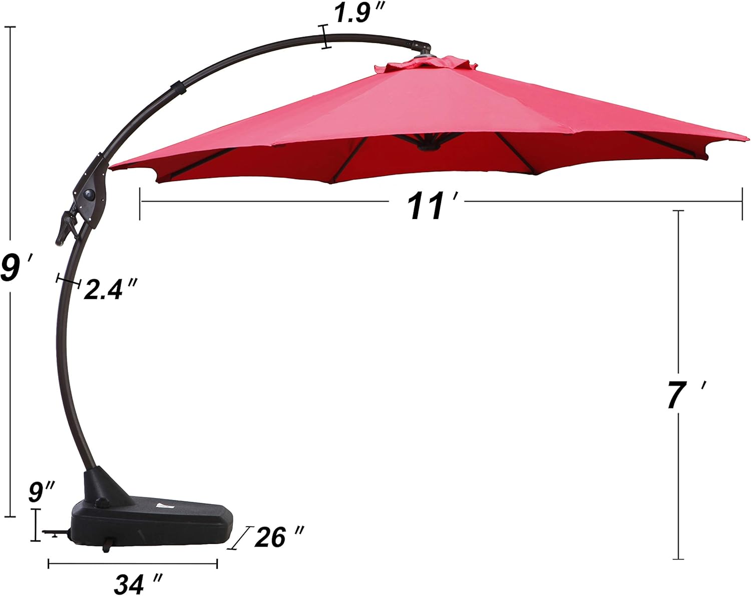 Amazon Com Grand Patio Outdoor 11 Ft Offset Umbrella With Base Included Curved And Cantilevered Aluminum Brick Red Garden Outdoor