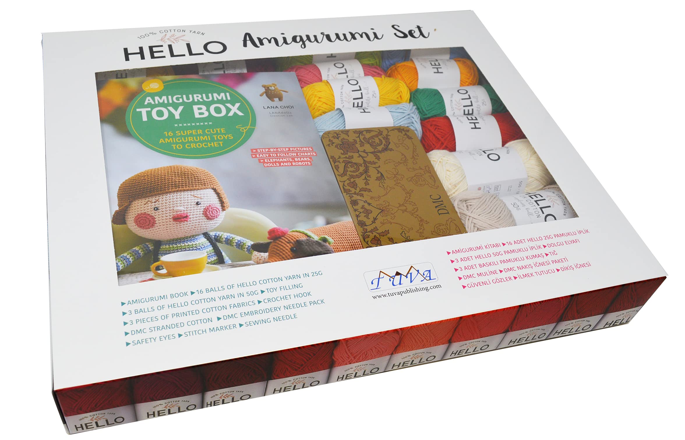 Hello Cotton Gift Set, Amigurumi Toy Box, Book and Materials