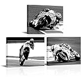 xiysien Racing Wall Art Black and White Motorcycle Pictures Framed Canvas Prints Artwork for Living Room Bedroom Wall Decor 12''x16''x3PCS