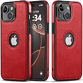 DOGODON Design Compatible with iPhone 15 Case Luxury Leather Business Vintage Slim Non-Slip Soft Grip Shockproof Protective Cover (2023) 6.1 Inch (Red)