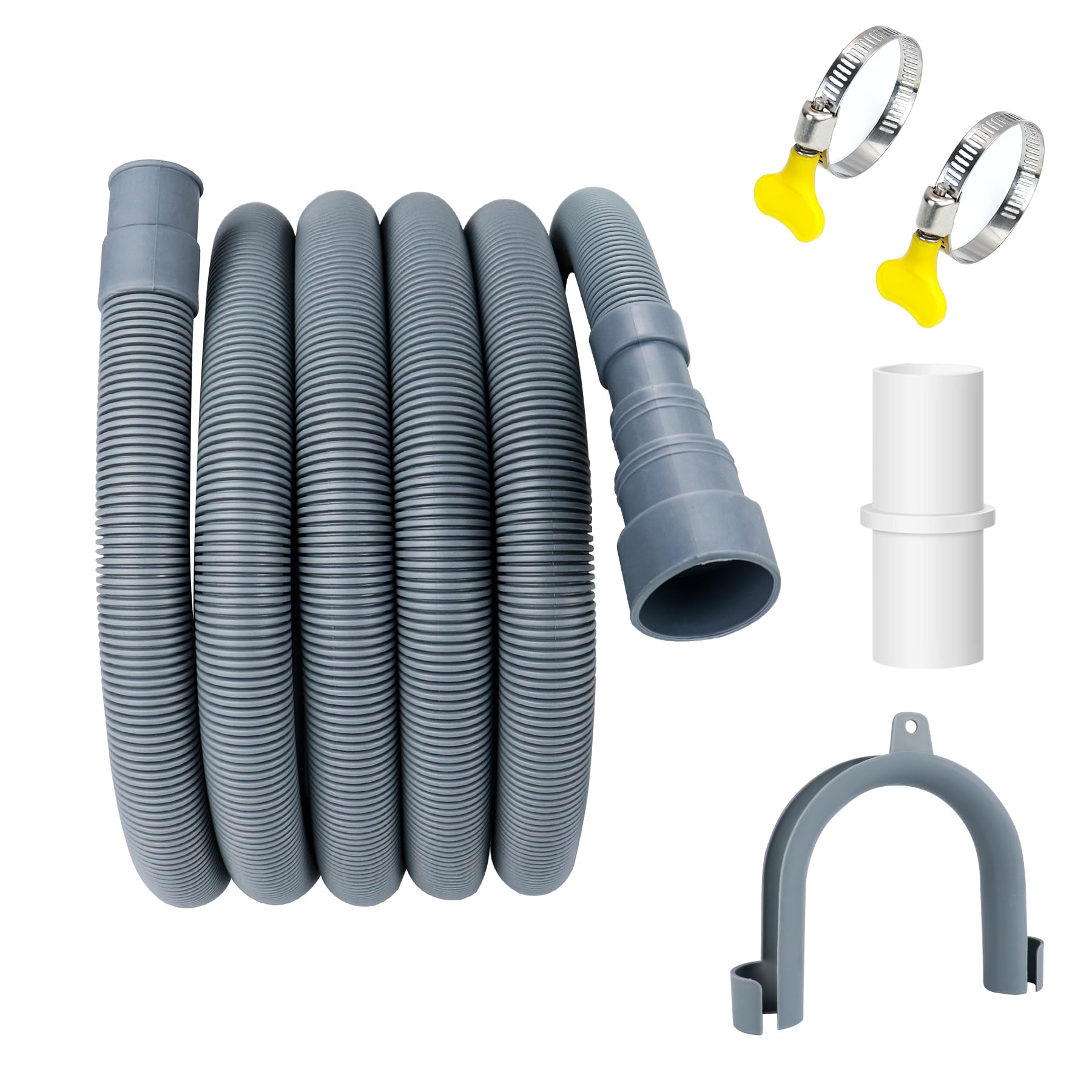 Photo 1 of GCGOODS Multi-Diameter Design Drain Hose Kit - 8 Ft Flexible Drain Hose Extension with 1 Adapter, 1 U-Bend Holder, 2 Clamps
