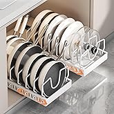 Parakatoikos Pots and Pans Organizer Under Cabinet 2 Pack, Pull-Out Cabinet Organizer for Pot Lids, Bakeware, Dishes, 8 Adjus
