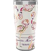 Tervis Traveler Flamingo Swirl Triple Insulated Tumbler Travel Cup Keeps Drinks Cold & Hot, 20oz, Stainless Steel