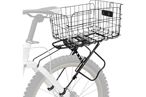 Huimpet Rear Bike Rack with Basket - Large Capacity Bike Basket Rear - Bike Cargo Rack for Disc/Non-Disc Brake Mount Bicycle Pannier Rack, Adjustable Bike Rear Rack, Touring Carrier Rack fit 26”-29”