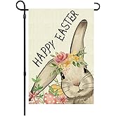 Easter Garden Flag 12x18 Inch Double Sided Outside, Rabbit Flowers Small Burlap Yard Outdoor Decoration