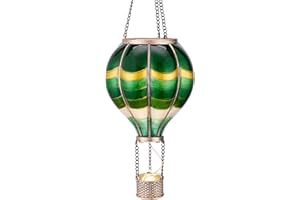 TERESA'S COLLECTIONS Hot Air Balloon Solar Lantern for Outdoor Garden Decor, Hanging Flickering Flame Outdoor Lights for Trees, Green St Patrick's Day Decorations for Party Father's Gift