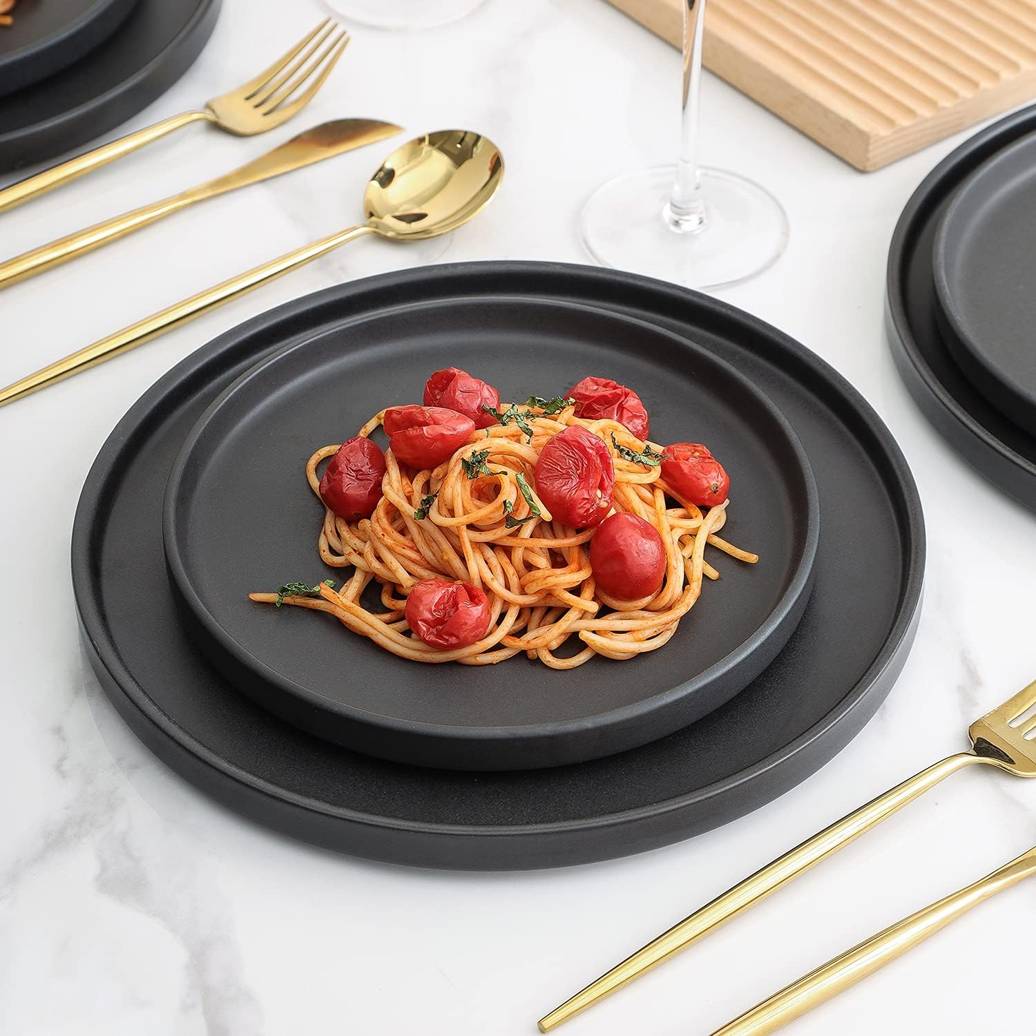  | Stone Lain Coupe Dinnerware Set, Service For 4, Black Matte: Dinnerware Sets