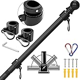 ZMTECH 7 FT Flag Pole Kit for Outside House - Heavy Duty Stainless Steel Flagpole with 180° Adjustable Holder, Rust-Proof Tangle-Free American Flag Pole for Porch Garden, Black