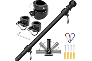 ZMTECH 7FT Black Flag Pole with 180° Adjustable Bracket, Stainless Steel Flagpoles for Outside House, Tangle Free Flagpole Ki