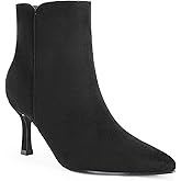 Coutgo Women's Kitten Heel Booties Pointed Toe Low Stiletto Side Zipper Ankle Boots Shoes