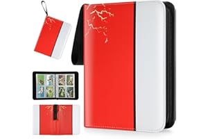 Hyywxcy Trading Card Binder, 4 Pocket 400 Cards Holder with 50 Removable Sleeves Display Storage Collector Album Compatible with Pokemon Cards TCG Game Football Sports Cards Red