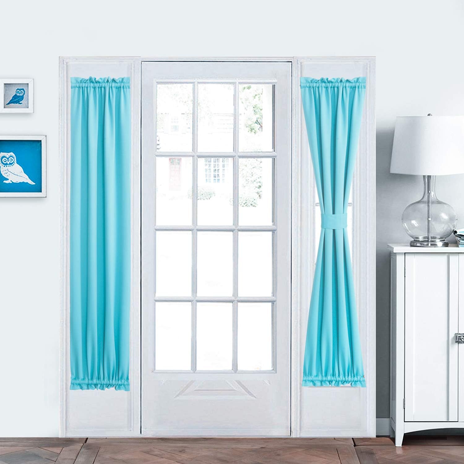 Aquazolax Thermal Insualted French Door Curtain Side Panels Blackout Curtain Draperies 25x72 Inch Room Darkening for Glass Doors - 1 Pair, Turquoise