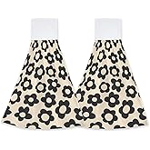 Abstract Black Flower Kitchen Hand Towels Hand Tie Towels Set of 2 PCS Dish Towels with Loops Tea Bar Dish Cloths Towel for Bathroom Home