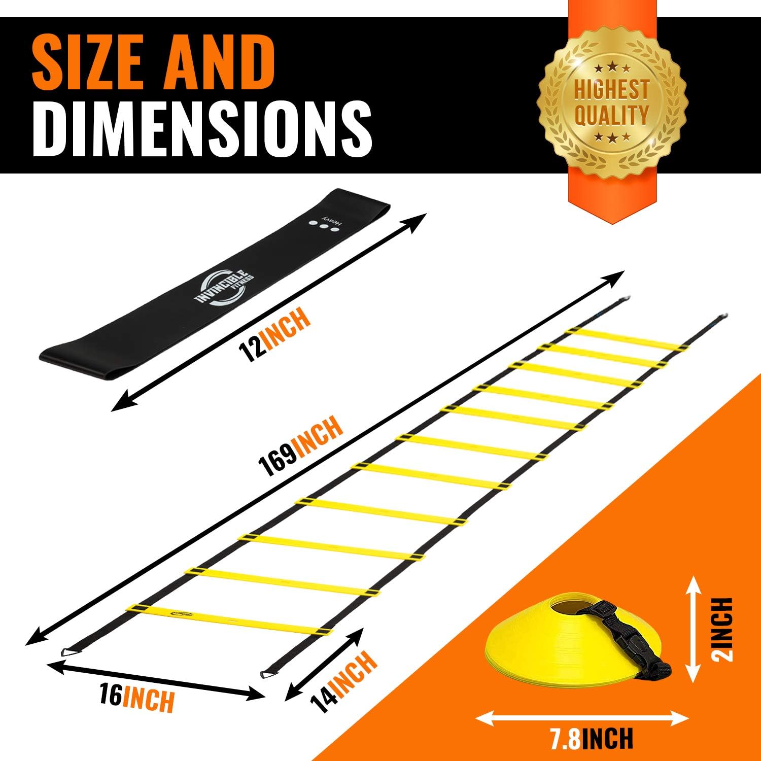 Invincible Fitness Agility Ladder Training Equipment Set, Improves Coordination, Speed, Power and Strength, Includes 10 Cones, 4 Hooks and 3 Loop Resistance Bands for Outdoor Workout : Sports & Outdoors