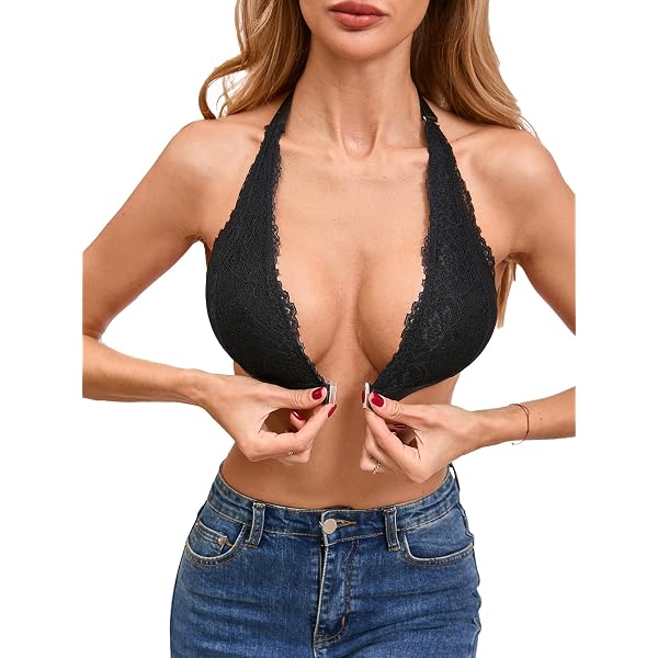 OYOANGLE Women's Plus Size Lace Bralette – Strappy, Plunge, Underwire Comfort Bra For Casual And Date Nights
