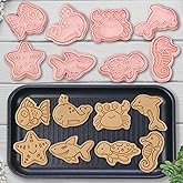 8 Mini Ocean Animal Cookie Cutters Set, 3D Raised Design Animal Embossing Stamps, Goldfish, Whale, Crab, Dolphin, Starfish, Shark, Turtle, Seahorse, Baking Molds