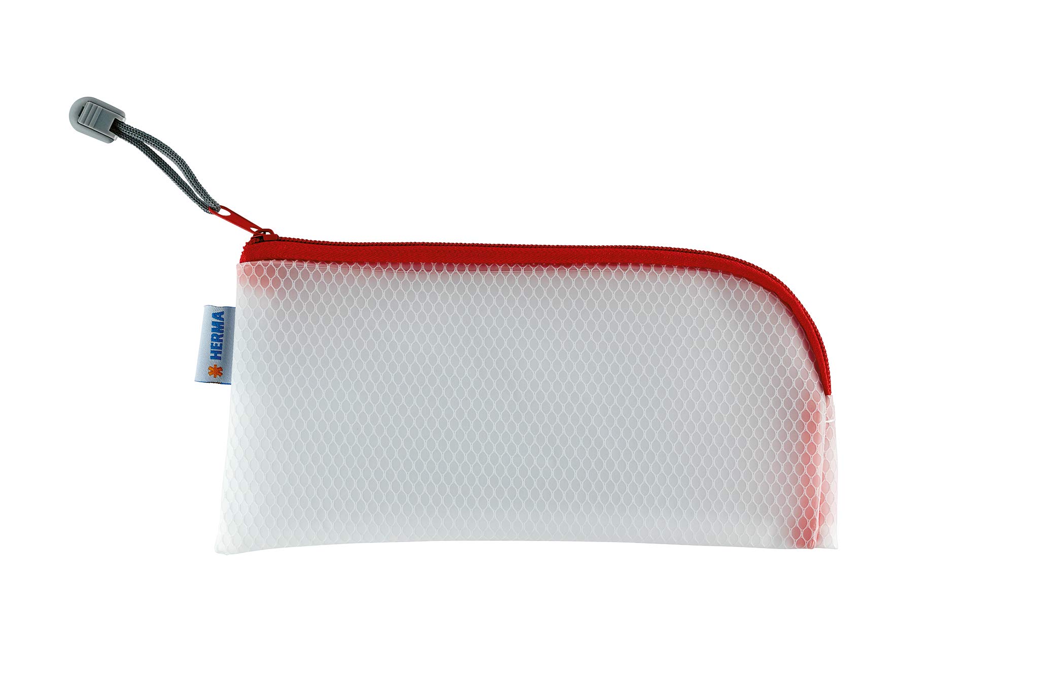 HERMA 20002 Zip Cosmetic Bag, transparent (23 x 11 cm) small zippered travel pouch for mobile phone, charging cable, cosmetics, pens, keys, clear toiletry bag with zipper in red