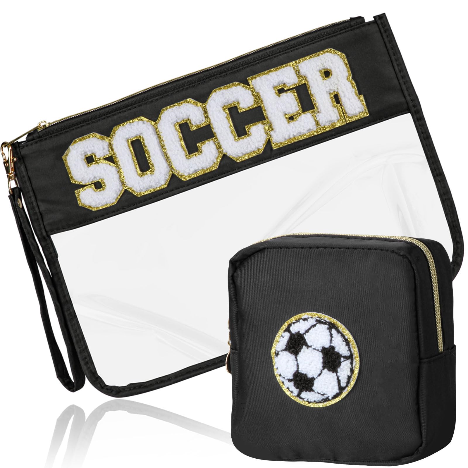 BuyCard 2 Pcs Soccer Gifts Makeup Bag with Chenille