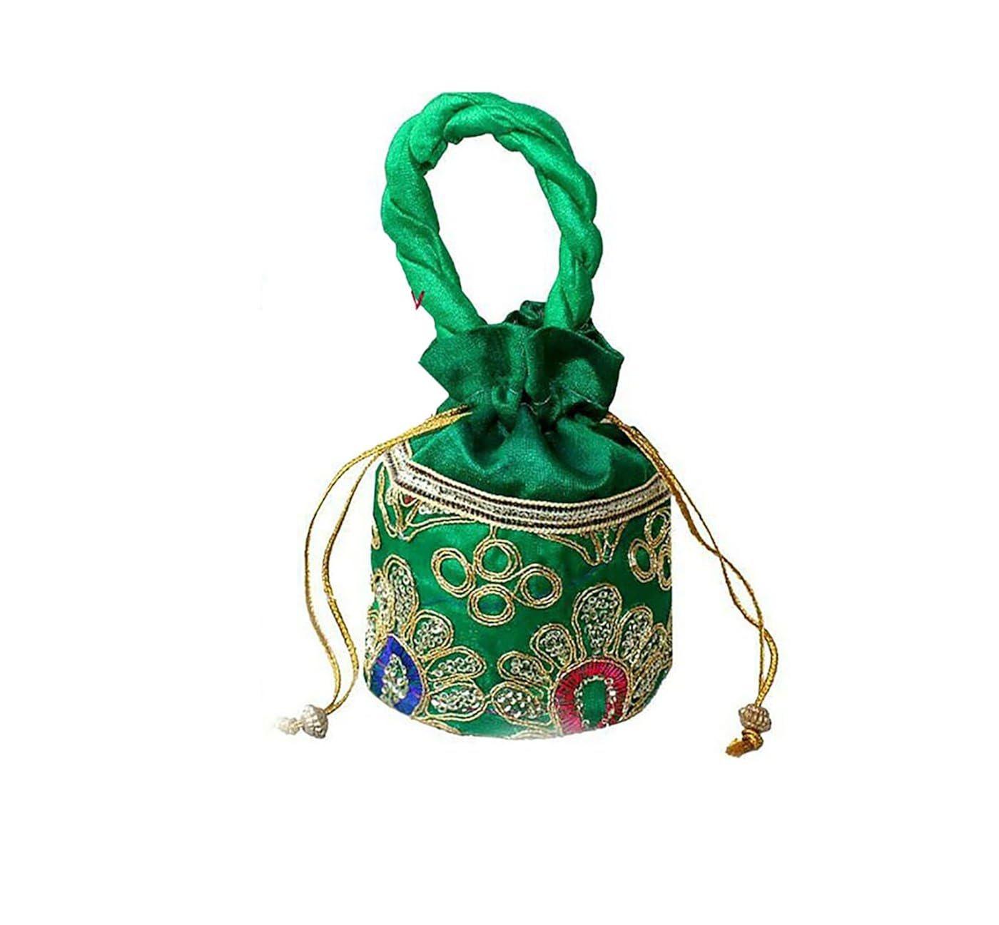 dms retail silk multicolour women's embroidered potli bag (pack of 5)