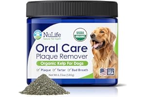 NULIFE NATURAL PET HEALTH Dog Teeth Cleaning Powder, Dog Plaque and Tartar Remover, Bad Breath Treatment for Dogs with USDA Organic Sea Kelp Powder, Dog Dental Care Made Easy, for All Ages, 6oz