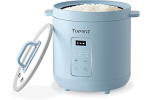 Topwit Mini Rice Cooker, 2 Cups Uncooked Rice Cooker Small with Glass Cover, 1.2L Portable Non-Stick Small Rice Cooker, Smart Control Rice Maker with 24H Delay Start & Keep Warm, Blue