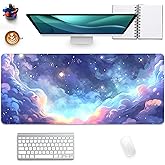 Stars Sky Dark Blue Cosmos Mouse Pad Desk Mat,Large Extended Gaming Mouse Pad with Stitched Edges,Non-Slip Waterproof Rubber Base for Office,Computer,Keyboard,Laptop and Home Desk Pad(27.5X11.8 in)