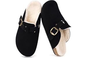 INTINI Womens Fur Lined Suede Clogs Mens Fuzzy Leather Mules Cork Footbed Slip On Winter Potato Shoes with Arch Support