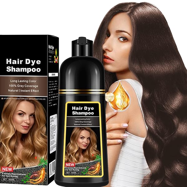 NATURAL CHESTNUT BROWN HAIR DYE SHAMPOO 3 IN 1 FOR 100% GRAY HAIR COVERAGE, INSTANT HERBAL INGREDIENTS HAIR COLOR SHAMPOO FOR WOMEN MEN, HAIR DYE COLORING IN MINUTES 500ML