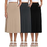 Huukeay 3 Pack Midi Skirts for Women Summer with Pockets A Line Flared Stretchy High Waist Long Skirt Dressy Casual