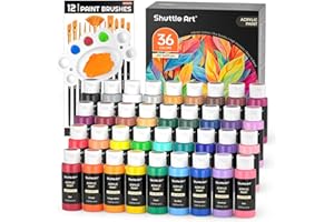 Shuttle Art Acrylic Paint, 36 Colors Acrylic Paint Set with Brushes & Palette, 2oz/60ml Bottles, Rich Pigments Non-toxic for Artists Kids & Adults, Painting on Canvas Rocks Ceramic Wood