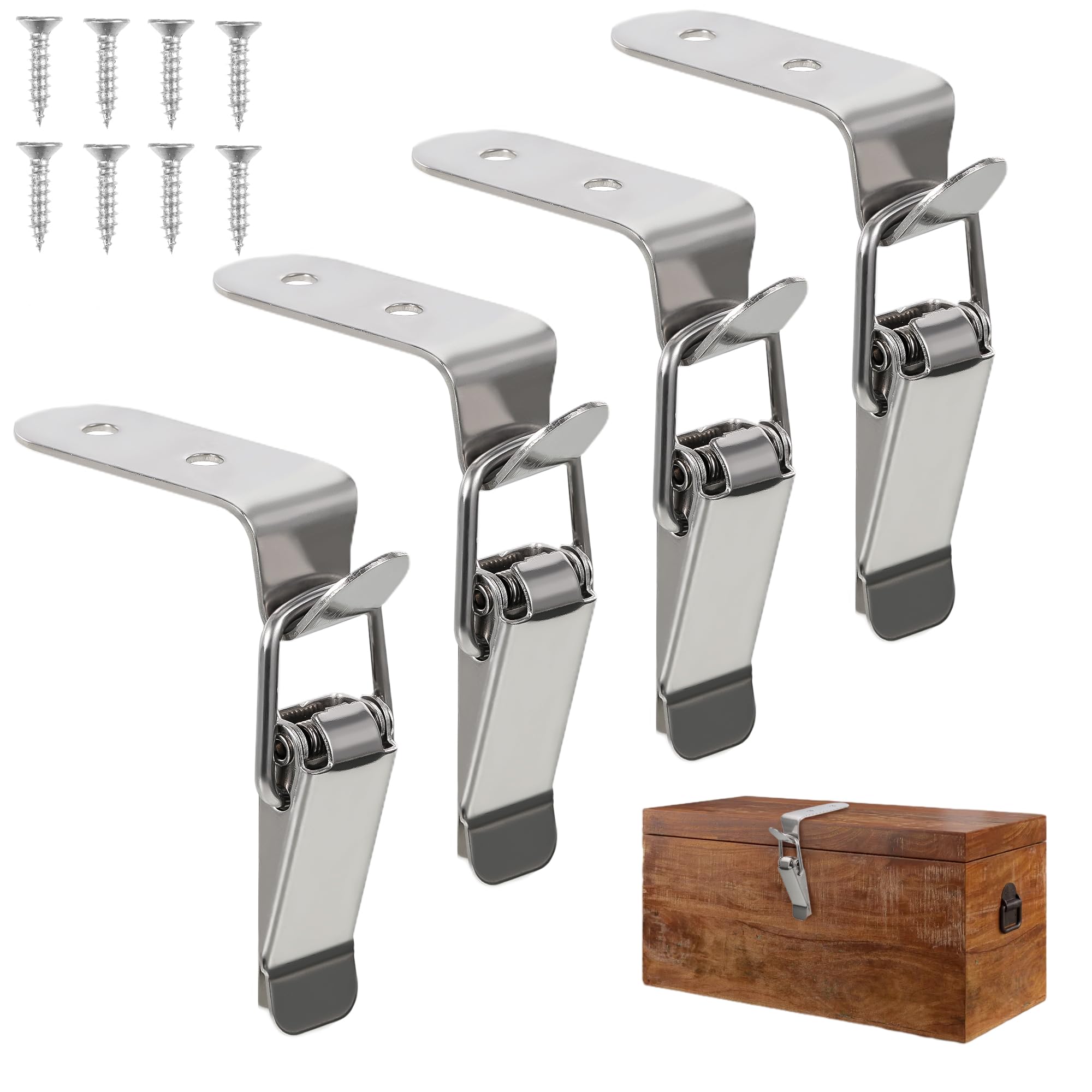 90 Degree Hook Lock Bolt, 304 Stainless Steel Safety Angle Locking Latch, Right Angle Toggle Latch, Angle Toolbox Lock for Door Window Drawer Toolbox Closet Cabinet Case Box
