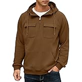Lepunuo Men's Cargo Hoodies Quarter Zip Sweatshirts Tactical Pullover Casual Gym Athletic Loose Hooded Sweatshirts