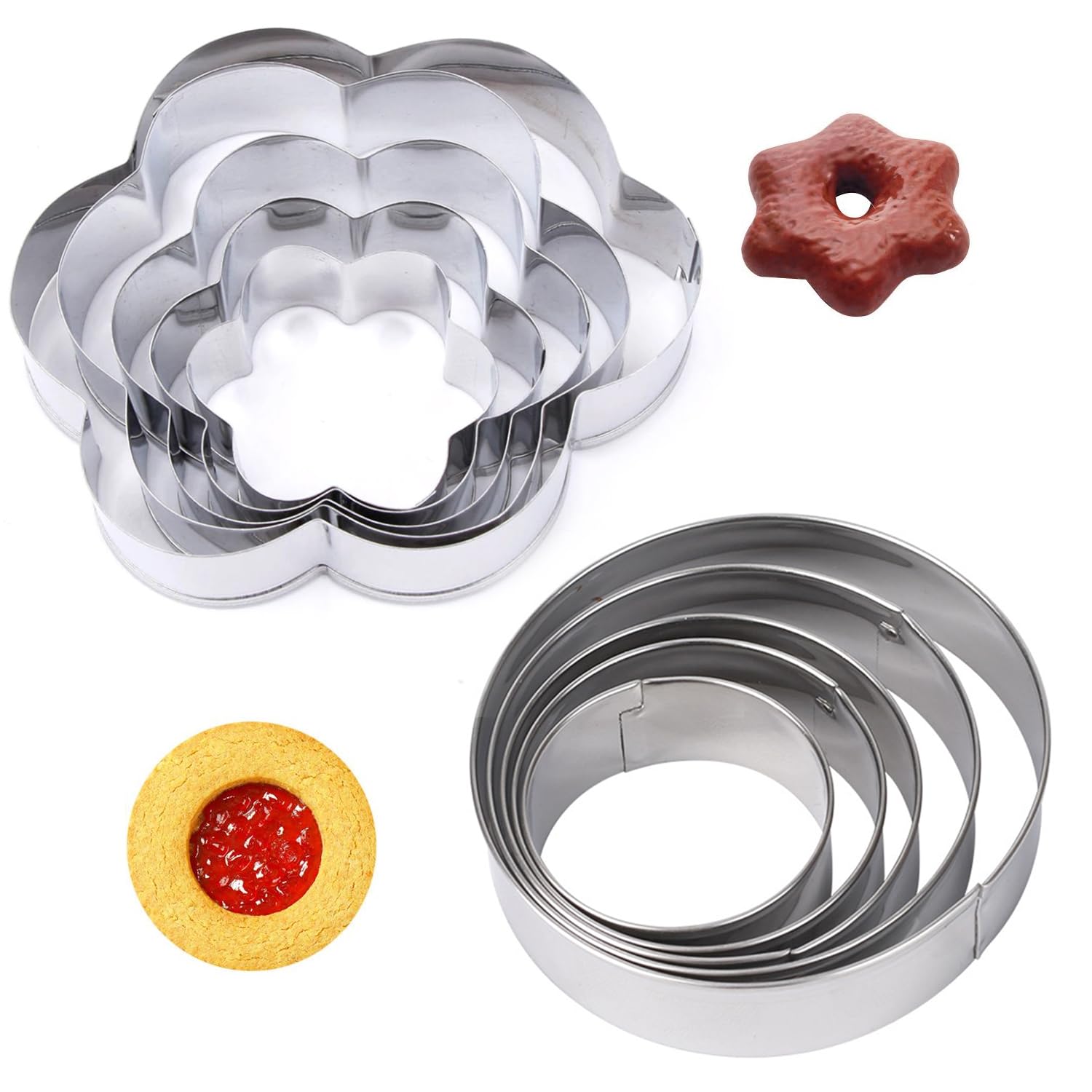 Cookie Cutters, 10 PCS Cookie Cutters Set Flower Round Shape Biscuit Cutters Stainless Cake Cookie Cutter Cutters for Baking Decorating for Valentine's Day, Birthdays, Christmas Biscuit Shapes