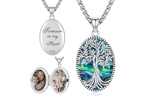 EUSENSE Picture Locket Necklace for Women Men Rose 14K Real Gold 925 Sterling Silver Jewelry Heart Locket Necklace that Holds Pictures Tree of Life Viking Wolf Celtic Knot St Christopher St Michael Pendant