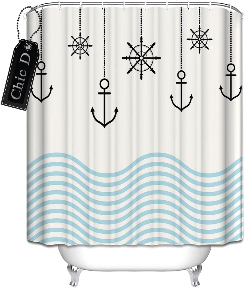 Chic D Nautical Anchor Shower Curtain Bathroom Sets with