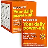 EBOOST Super Powder Drink Mix - Orange 0.2 oz 20 Pack Hydration Energizer Electrolytes Powder - 13 Vitamins & Minerals - 110 mg Caffeine - 0 Added Sugar - No Artificial Flavors or Sweeteners