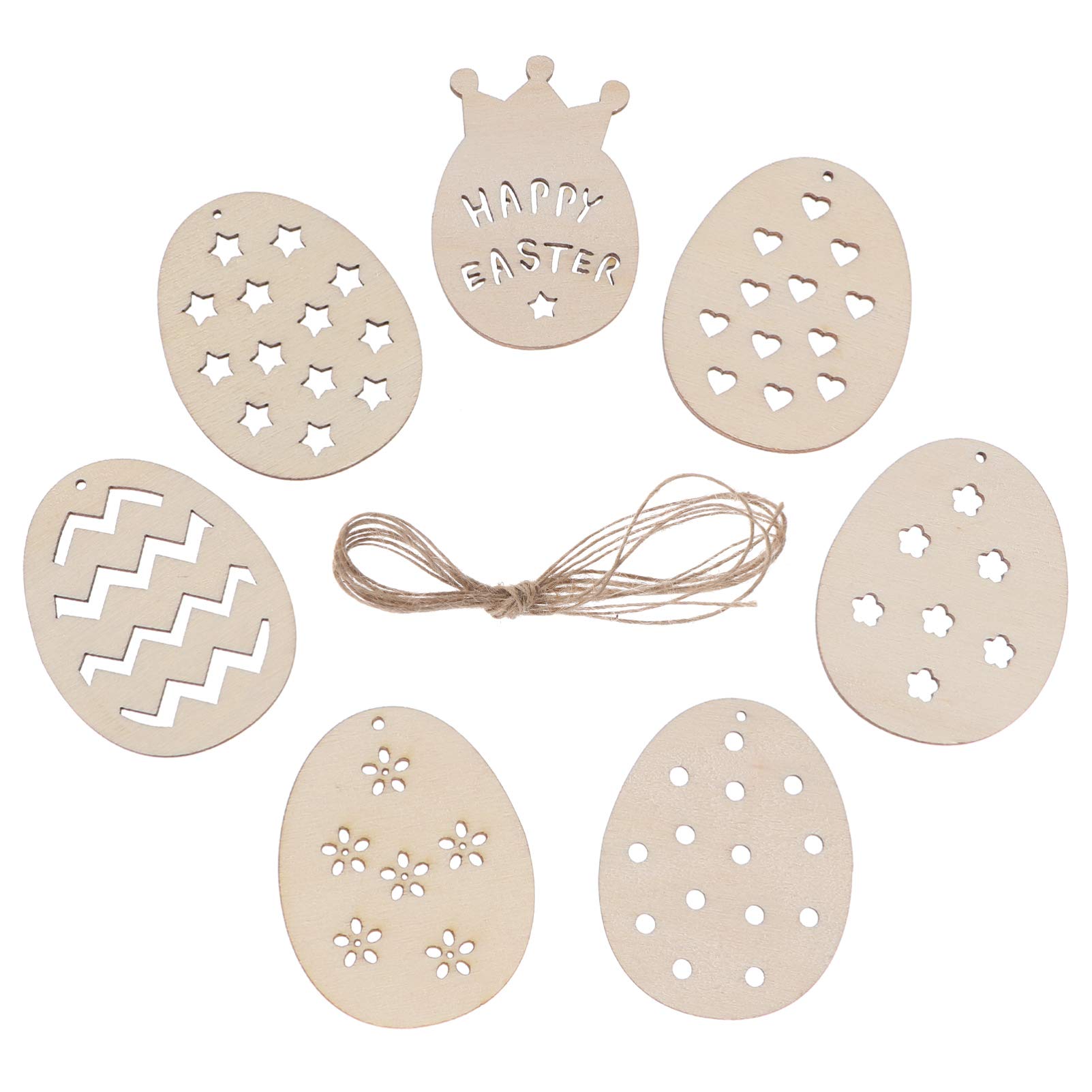 50pcs Wooden Egg Pendant Wooden Tags Easter Eggs for Painting Tag Wooden Slice Wood Cutout Slice Easter Hanging Decorations Wood Craft Ornaments Wood Painting Slice Hollow Out