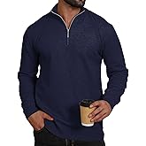 UNQPJUS Mens Fashion Knit Pullover Sweater Quarter Zip Long Sleeve Mock Neck Ribbed Sweater