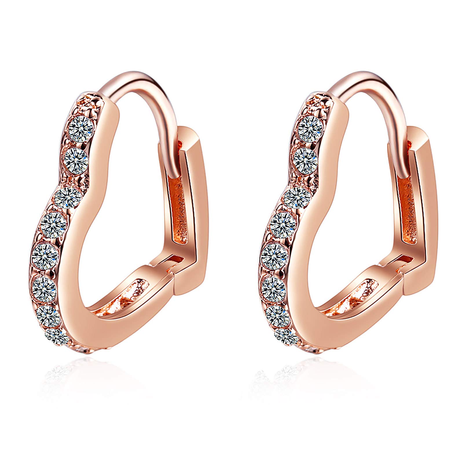 YooAi Huggie Hoop Earrings for Women Tiny Love Stud Earring Cubic Zirconia Cuff Earrings Rose Gold