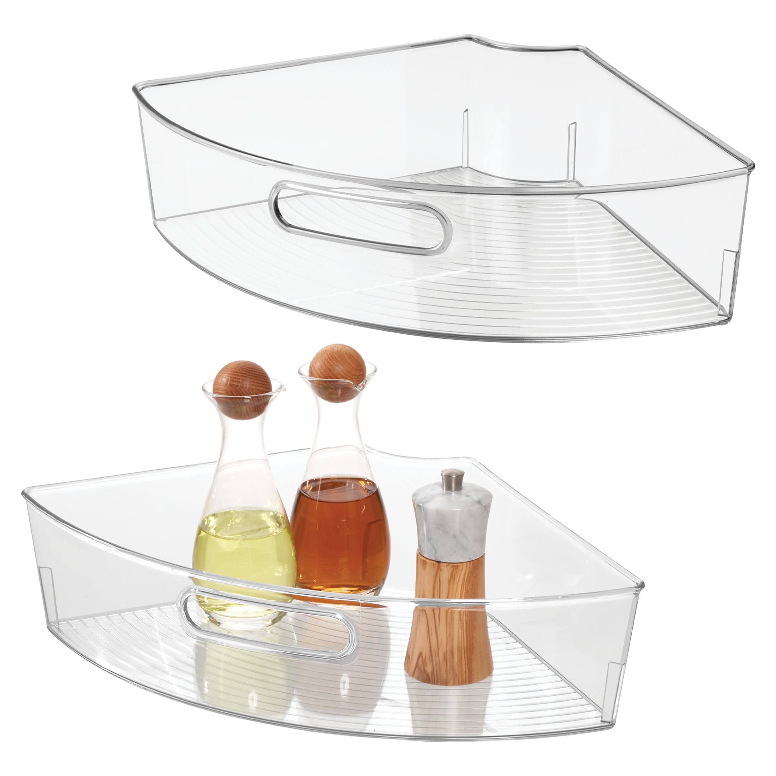 iDesign Clear Plastic 1/4 Wedge Bin for Corner Lazy Susan Cabinet, Kitchen Cabinet Organizer, 2-Pack Image
