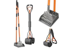 WLQiu 28" Pooper Scooper and 38" Heavy Duty Stainless Steel Rake & Tray Set, 3 in 1 Portable Dog Pooper Scooper Set for Large Medium Small Dogs in Grass, Dirt or Gravel