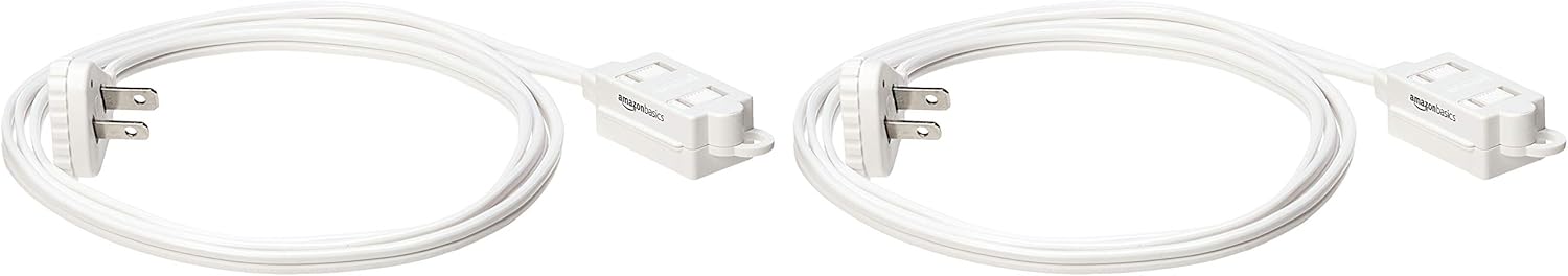 Basics Indoor 2 Prong Extension Power Cord Strip - Flat Plug, 6 Foot, Pack of 2, White - - 