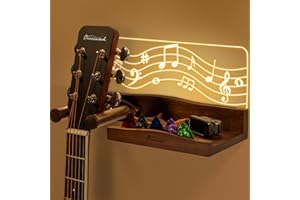Guitar Wall Mount with LED Lights, Light up Guitar Wall Hangers with Shelf and Pick Holder, Wood & Acrylic Hanger Wall Mount,