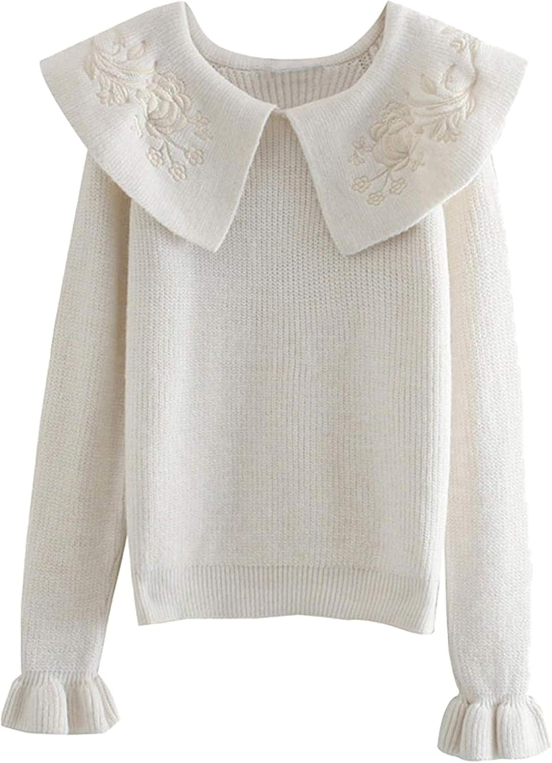 Collar Sweaters Women Fashion Pullover Sweater Women Elegant Embroidery