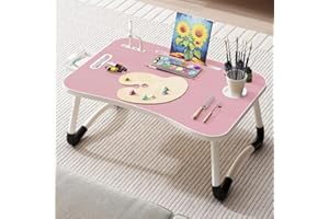 GENERIC Portable Foldable Laptop Bed Table with 3 Port USB, Storage Drawer and Cup Holder, Laptop Desk Stand Tray for Eating, Reading and Working, Pink