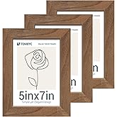 TENIBYC 5x7 Picture Frame 3 Pack with HD Glass - Brown Walnut, Natural Wood Photo Frame, Table Decoration
